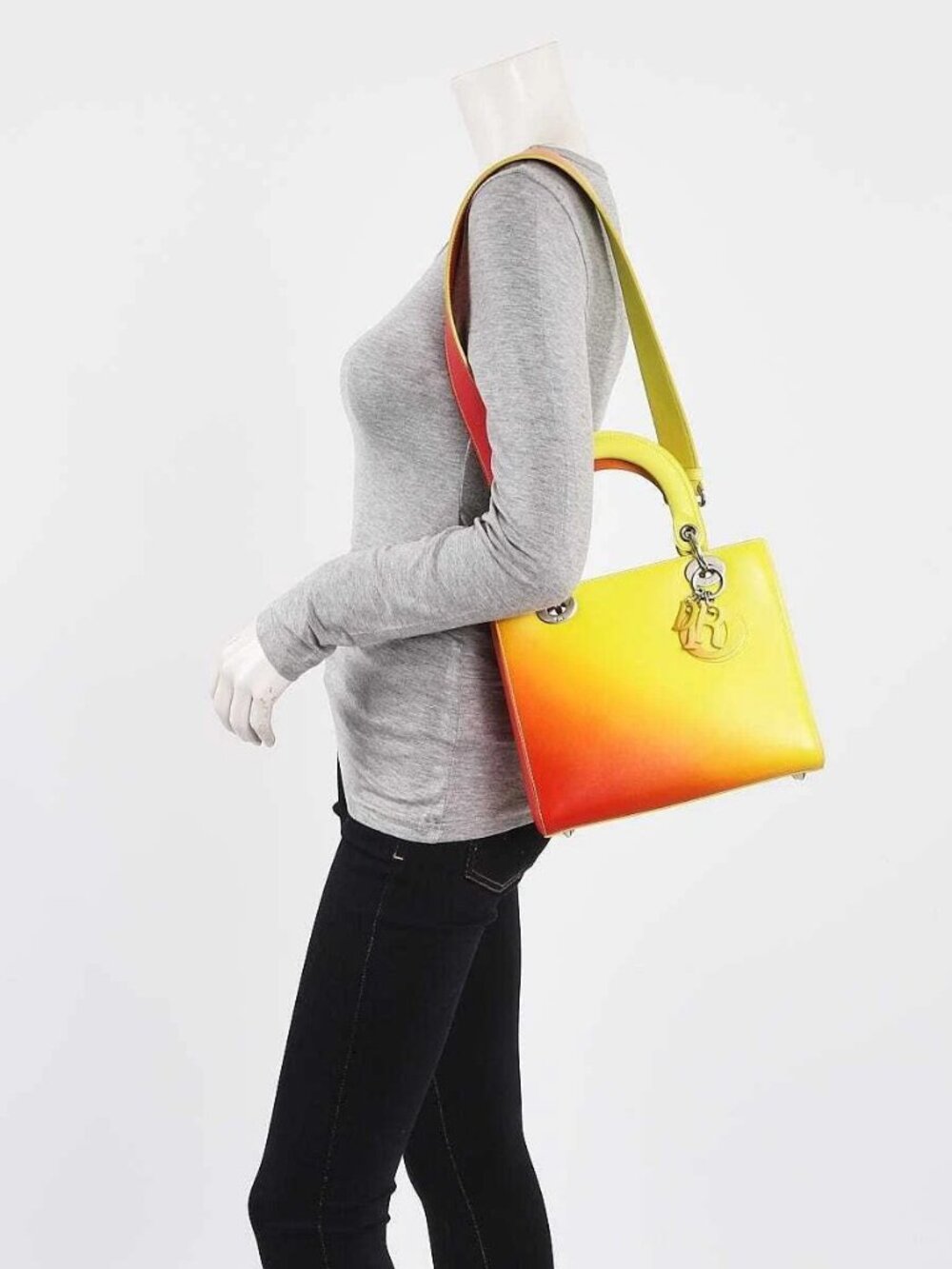 Christian Dior Yellow Orange Ombre Leather Medium Lady Dior Bag - Picture 2 of 12